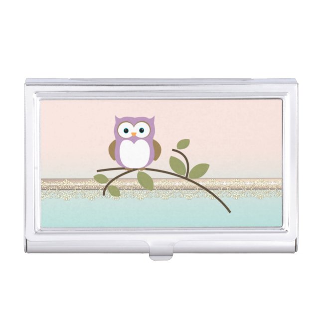 Adorable Girly Cute Owl Business Card Case (Front)