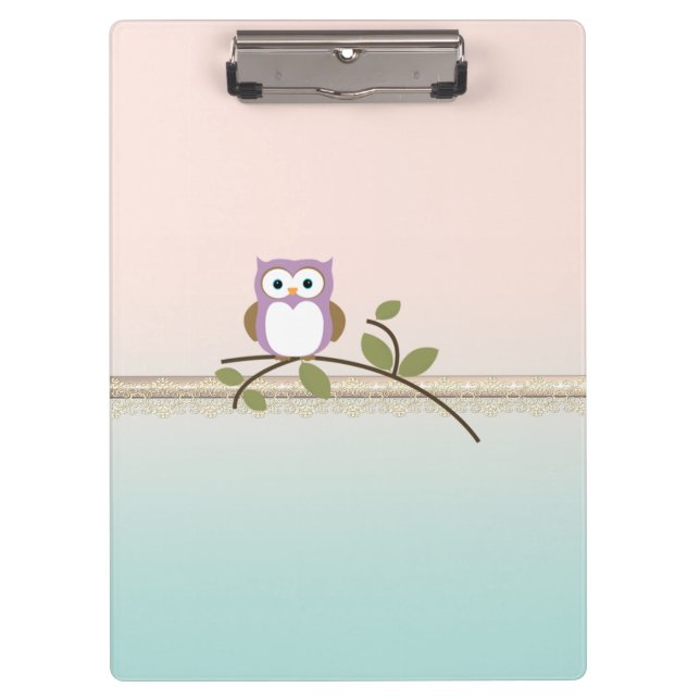 Adorable Girly Cute Owl Clipboard (Front)