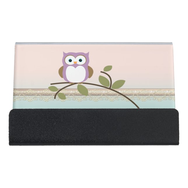 Adorable Girly Cute Owl Desk Business Card Holder (Front)