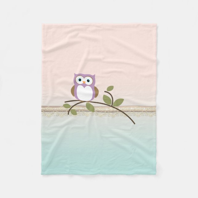 Adorable Girly Cute Owl Fleece Blanket (Front)