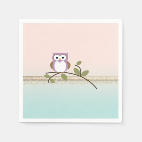 Adorable Girly Cute Owl Paper Napkins