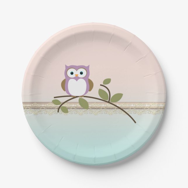 Adorable Girly Cute Owl Paper Plates (Front)