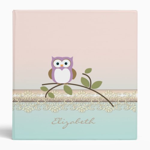 Adorable Girly Cute OwlPersonalized 3 Ring Binder