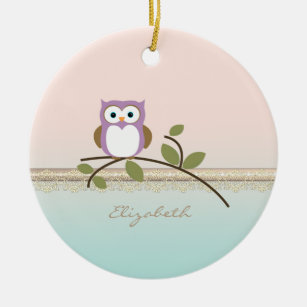 Adorable Girly Cute Owl,Personalized Ceramic Ornament