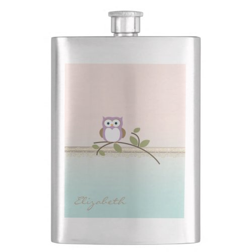 Adorable Girly Cute OwlPersonalized Hip Flask