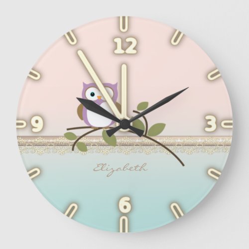 Adorable Girly Cute OwlPersonalized Large Clock