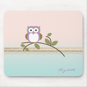 Adorable Girly Cute Owl-Personalized Mouse Pad