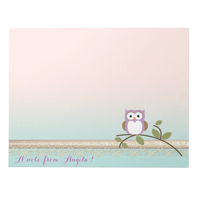 Adorable Girly Cute Owl,Personalized Notepad (Front)