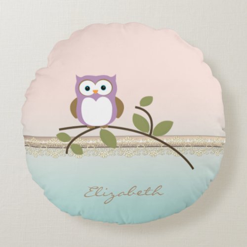 Adorable Girly Cute OwlPersonalized Round Pillow