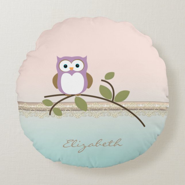Adorable Girly Cute Owl,Personalized Round Pillow (Front)