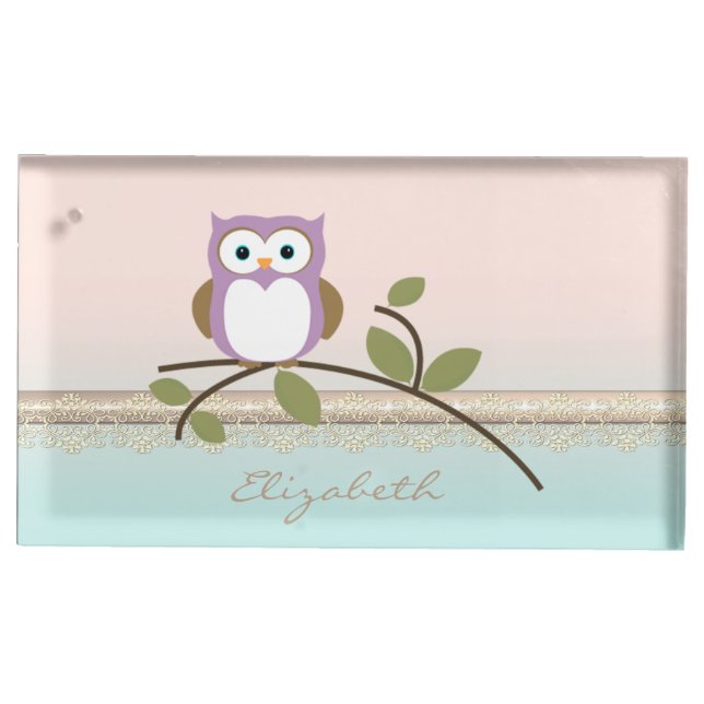 Adorable Girly Cute Owl,Personalized Table Number Holder (Front)