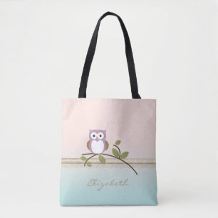 Adorable Girly Cute Owl,Personalized Tote Bag