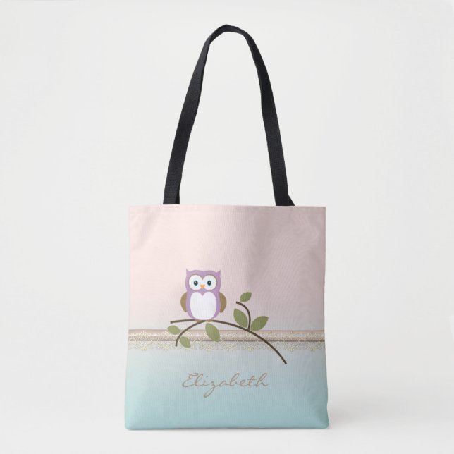 Adorable Girly Cute Owl,Personalized Tote Bag (Front)