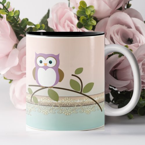 Adorable Girly Cute OwlPersonalized Two_Tone Coffee Mug