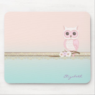 Adorable Girly Cute Pink Owl Mouse Pad