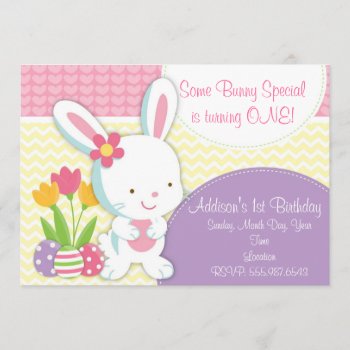 Adorable Girly Easter Bunny Birthday Invitation by brookechanel at Zazzle
