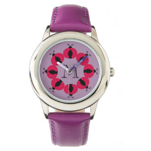 Adorable girly fun pink ladybugs monogram watch