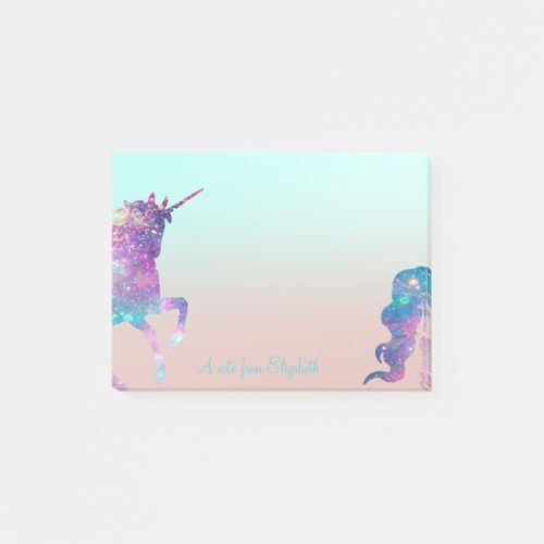 Adorable  GirlyUnicorn Ombre _Personalized Post_it Notes