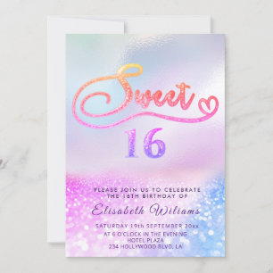 Adorable Glam holographic glitter script ombre In Invitation