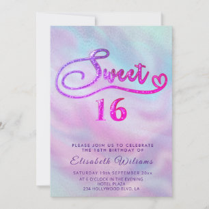 Adorable Glam holographic glitter script ombre Inv Invitation