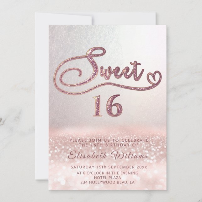 Adorable Glam rose gold glitter script ombre  Invi Invitation (Front)