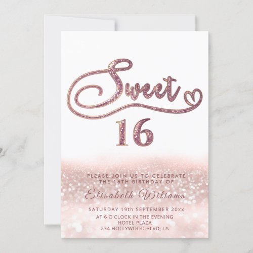 Adorable Glam rose gold glitter script ombre  Invitation