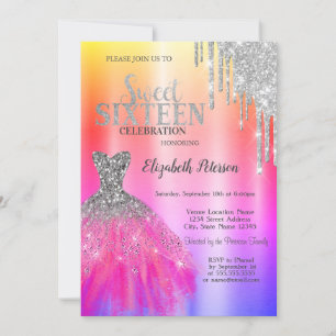 Adorable Glitter Drips,Dress Ombre Metallic Invitation
