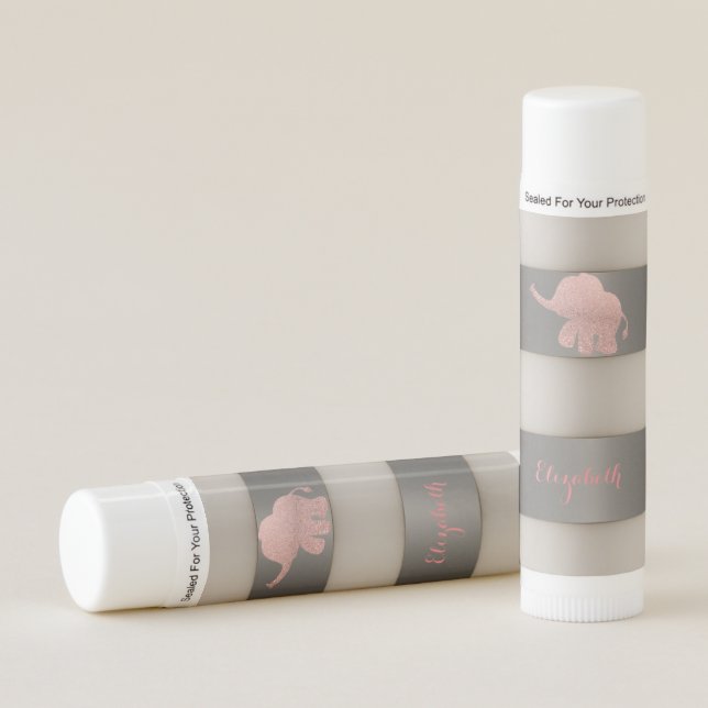 Adorable Glitter Elephant, Stripes- Personalized Lip Balm (Front)