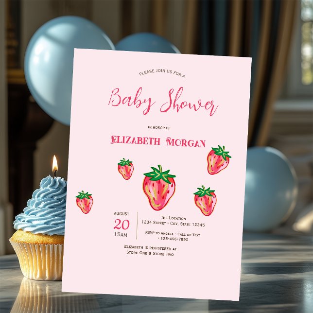 Adorable Glitter Strawberries Dots Baby Shower Invitation (Creator Uploaded)