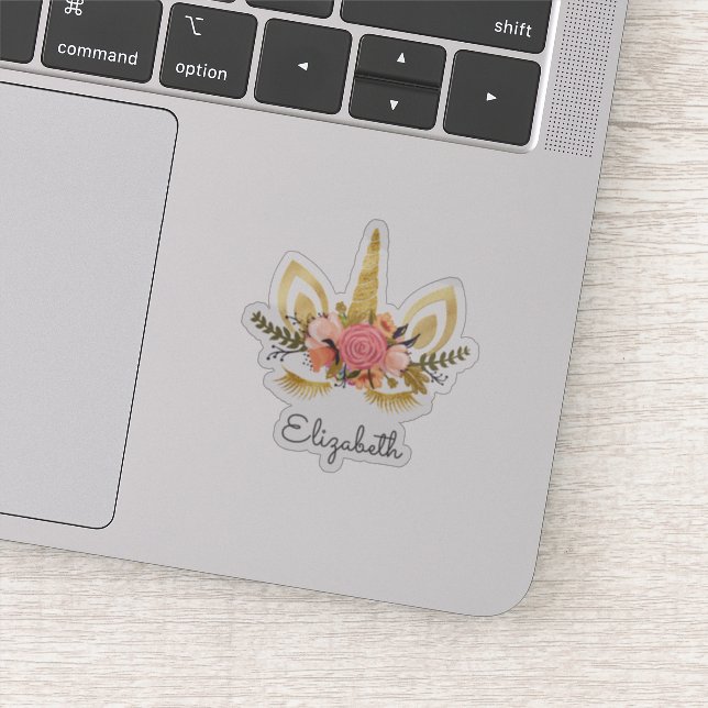 Adorable Glitter Unicorn , Flowers - Personalized Sticker (Detail)
