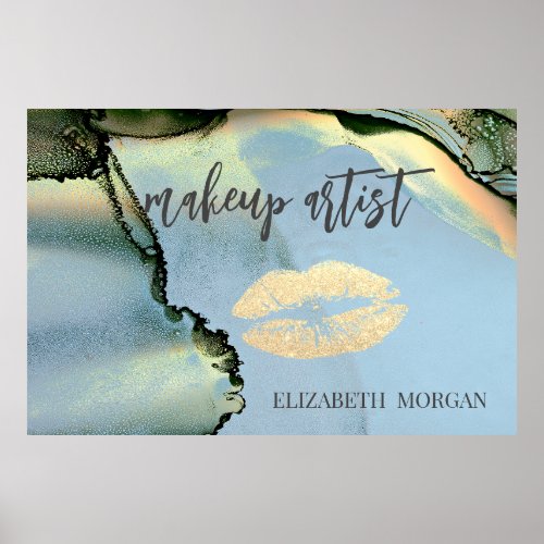 Adorable Glittery LipsMakeup Alcohol ink Poster