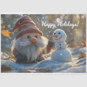 Adorable Gnome and Snowman in a Winter Wonderland Tissue Paper