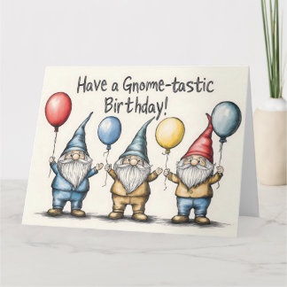 Adorable Gnome Birthday Illustration with Balloons Card
