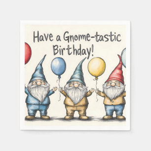 Adorable Gnome Birthday Illustration with Balloons Napkins