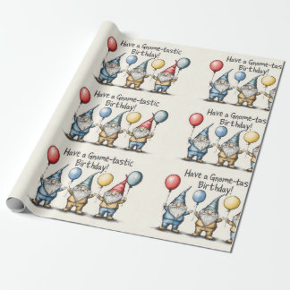 Adorable Gnome Birthday Illustration with Balloons Wrapping Paper