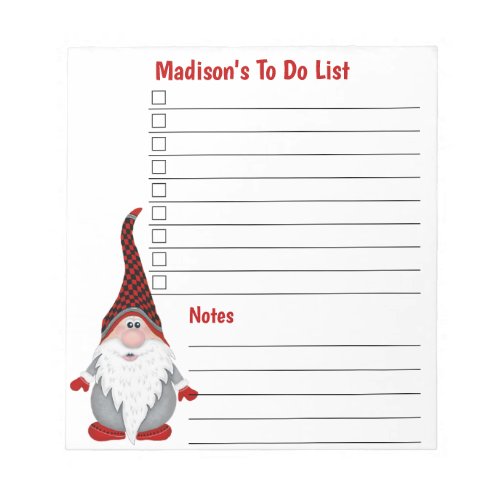 Adorable Gnome Kids Personalized To Do List Notepad