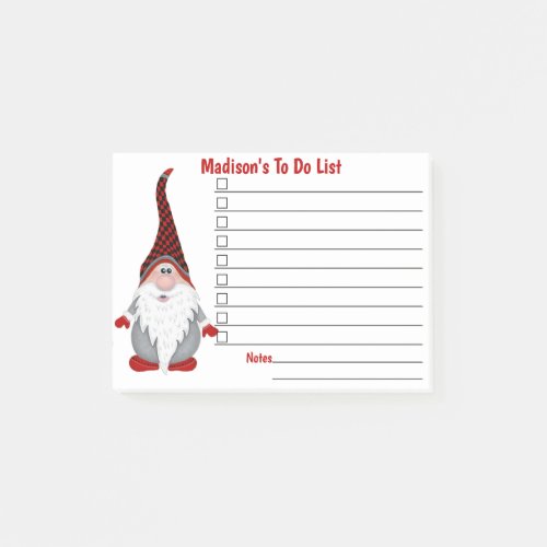Adorable Gnome Kids Personalized To Do List Post_it Notes