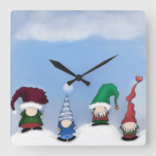Adorable Gnome Posse Square Wall Clock