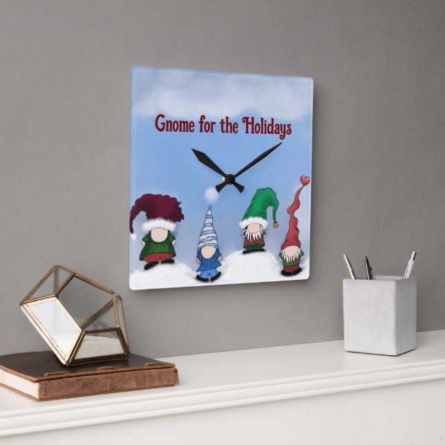 Adorable Gnome Posse Square Wall Clock (Office)