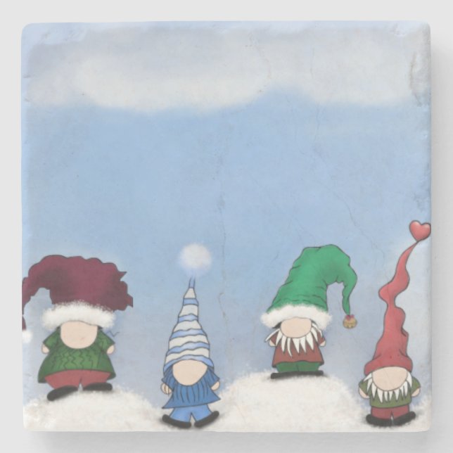 Adorable Gnome Posse Stone Coaster (Front)