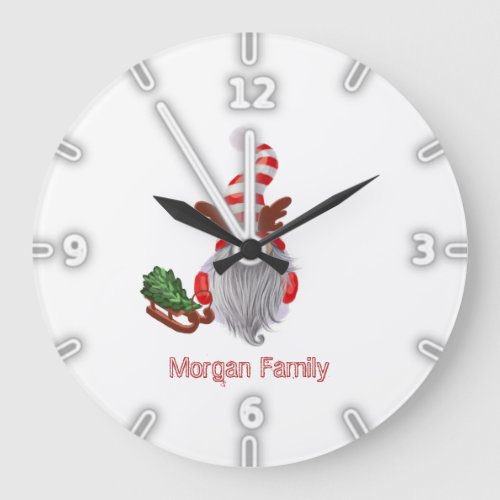 Adorable Gnome Sleigh Christmas Large Clock