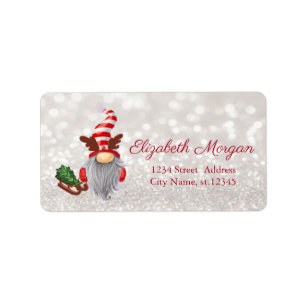 Adorable Gnome Sleigh Glittery Bokeh Label