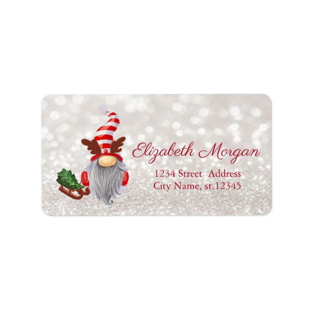 Adorable Gnome Sleigh Glittery Bokeh  Label (Front)