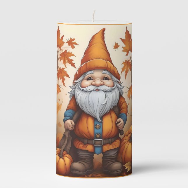 Adorable Gnome Thanksgiving Pillar Candle (Front)