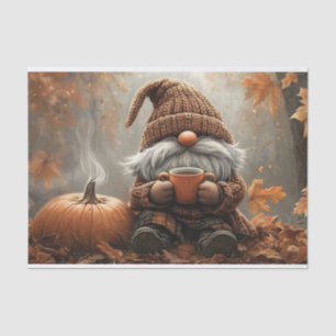 Adorable Gnome with Hot Cocoa next to a pumpkin Tissue Paper