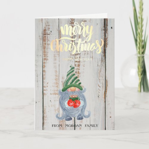 Adorable Gnome  Wood Merry Christmas  Holiday Card