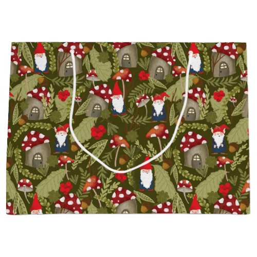 Adorable Gnomes and Mushrooms Large Gift Bag