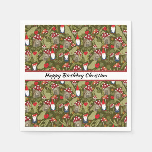 Adorable Gnomes and Mushrooms Personalized Paper   Napkins