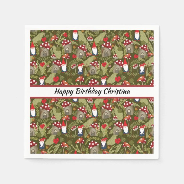Adorable Gnomes and Mushrooms Personalized Paper   Napkins (Front)