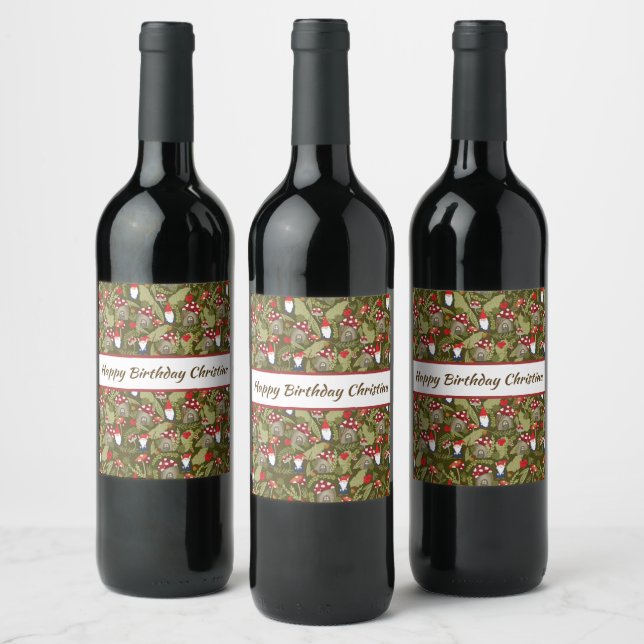 Adorable Gnomes and Mushrooms Personalized   Wine Label (Bottles)